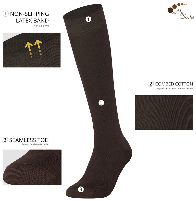 Mysocks جوارب ميسوك عالية الركبة للنساء والرجال من القطن الممشط بدون كعب طويلة بني، 8-11 - Image 2